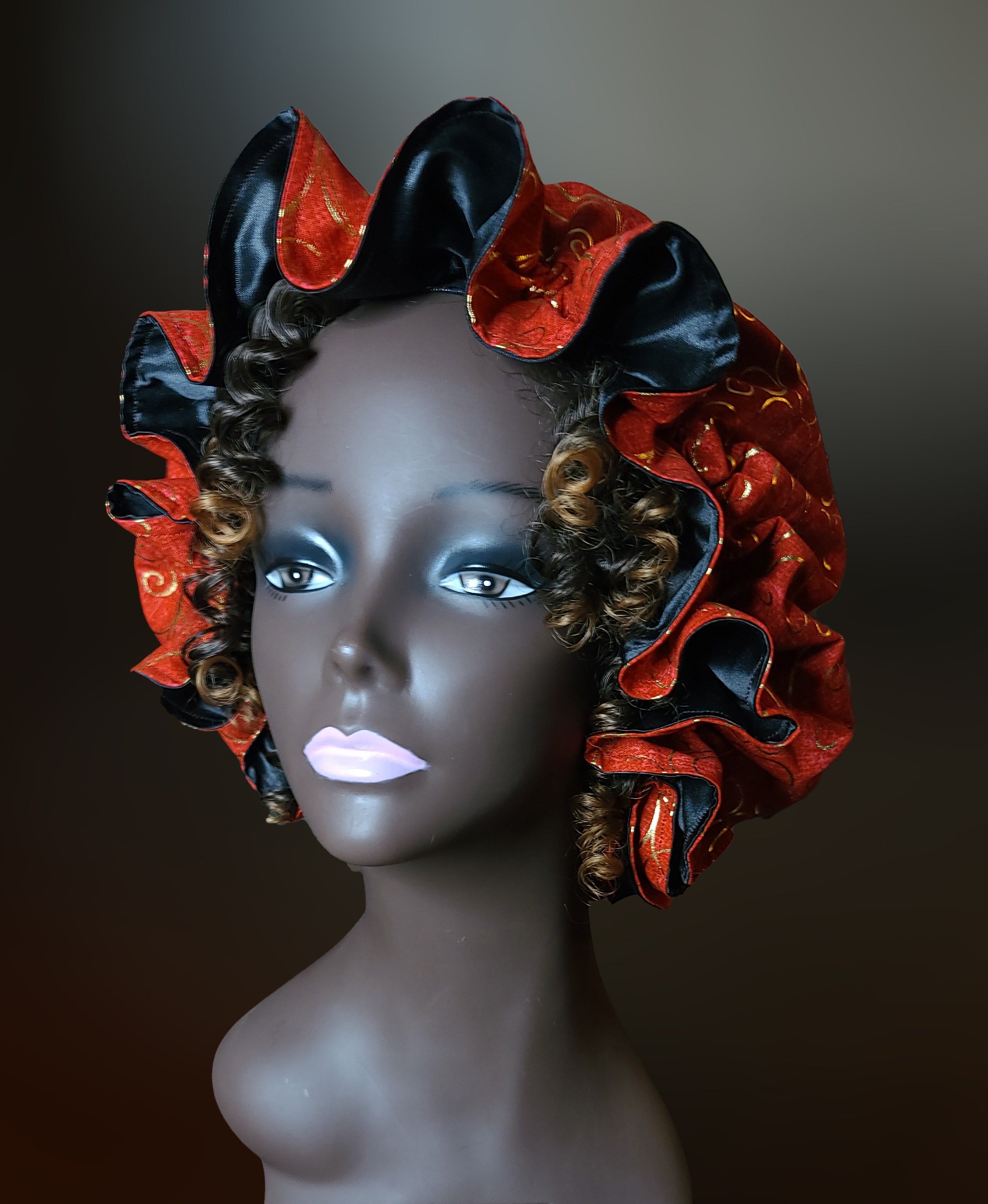 Artisan Satin Lined Red & Gold Bonnet