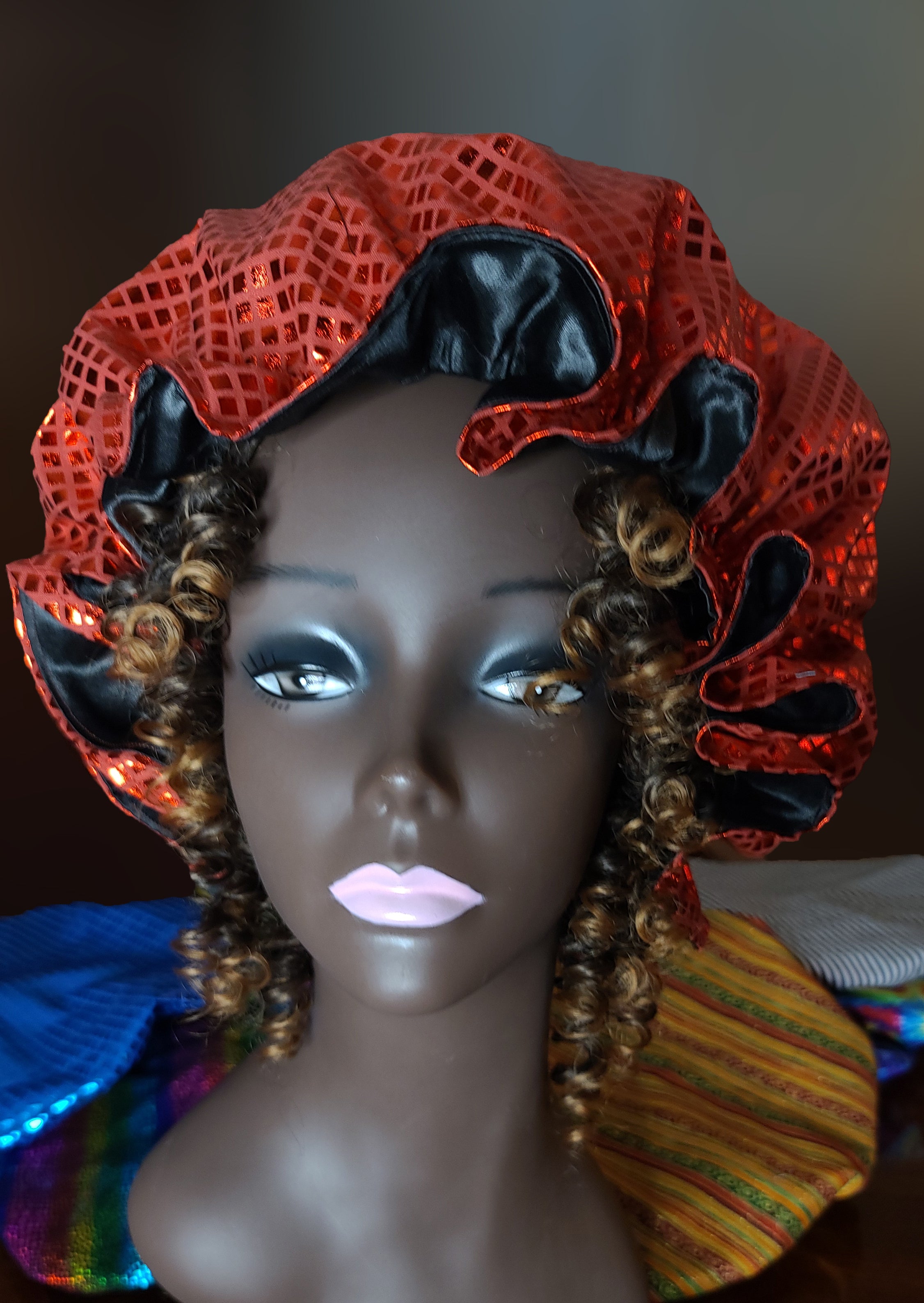 Artisan Satin Lined Red African Bonnet