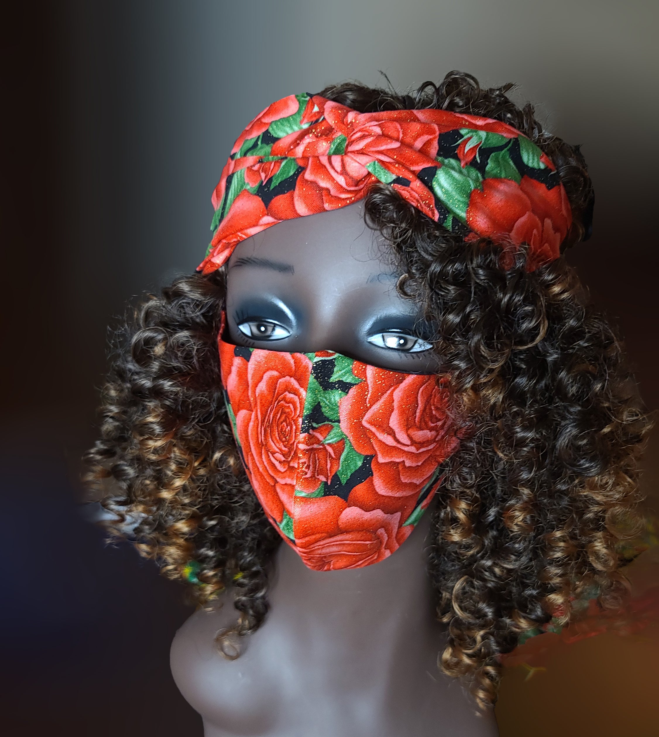 Rose Print Headband & Mask