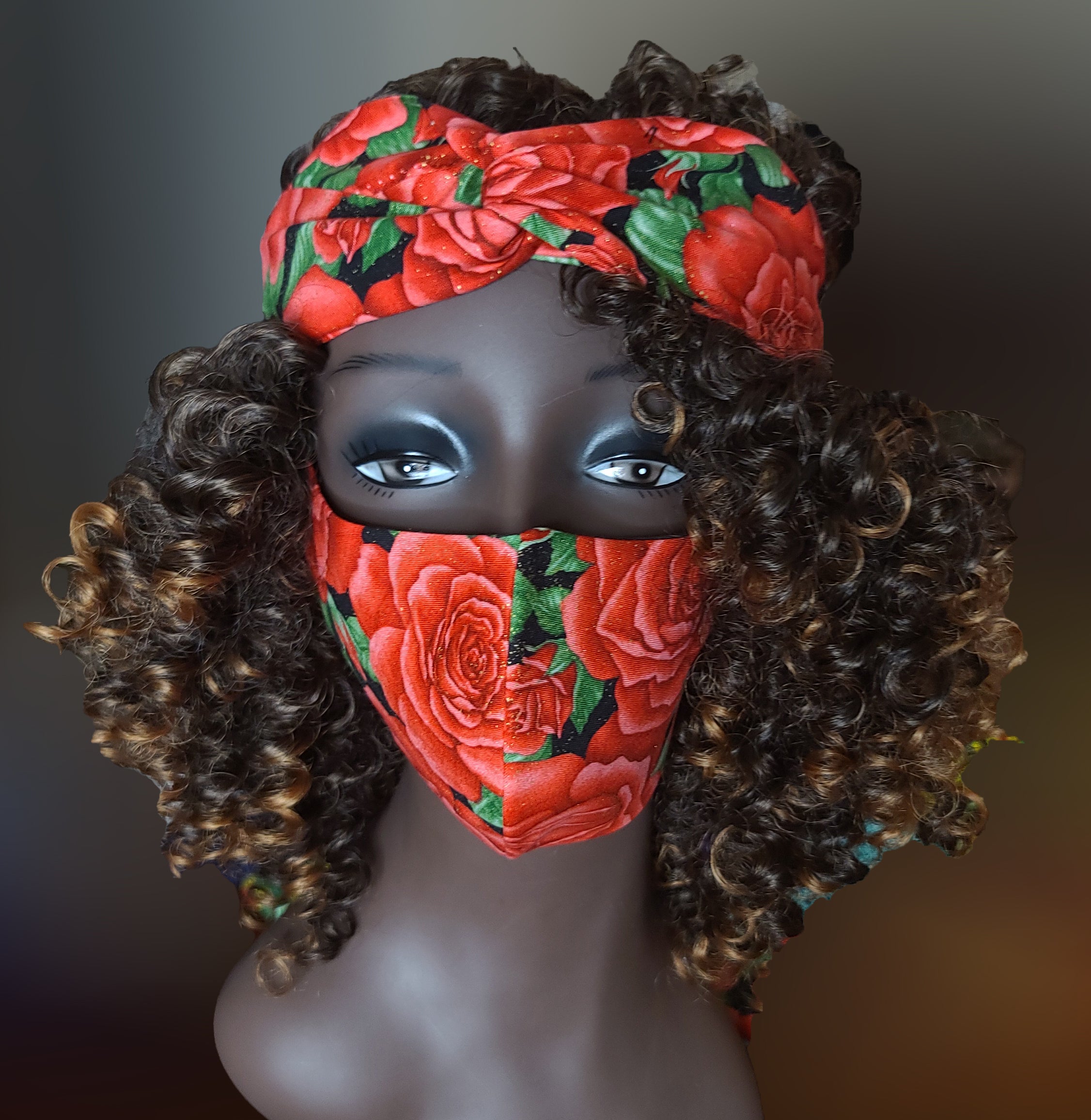 Rose Print Headband & Mask