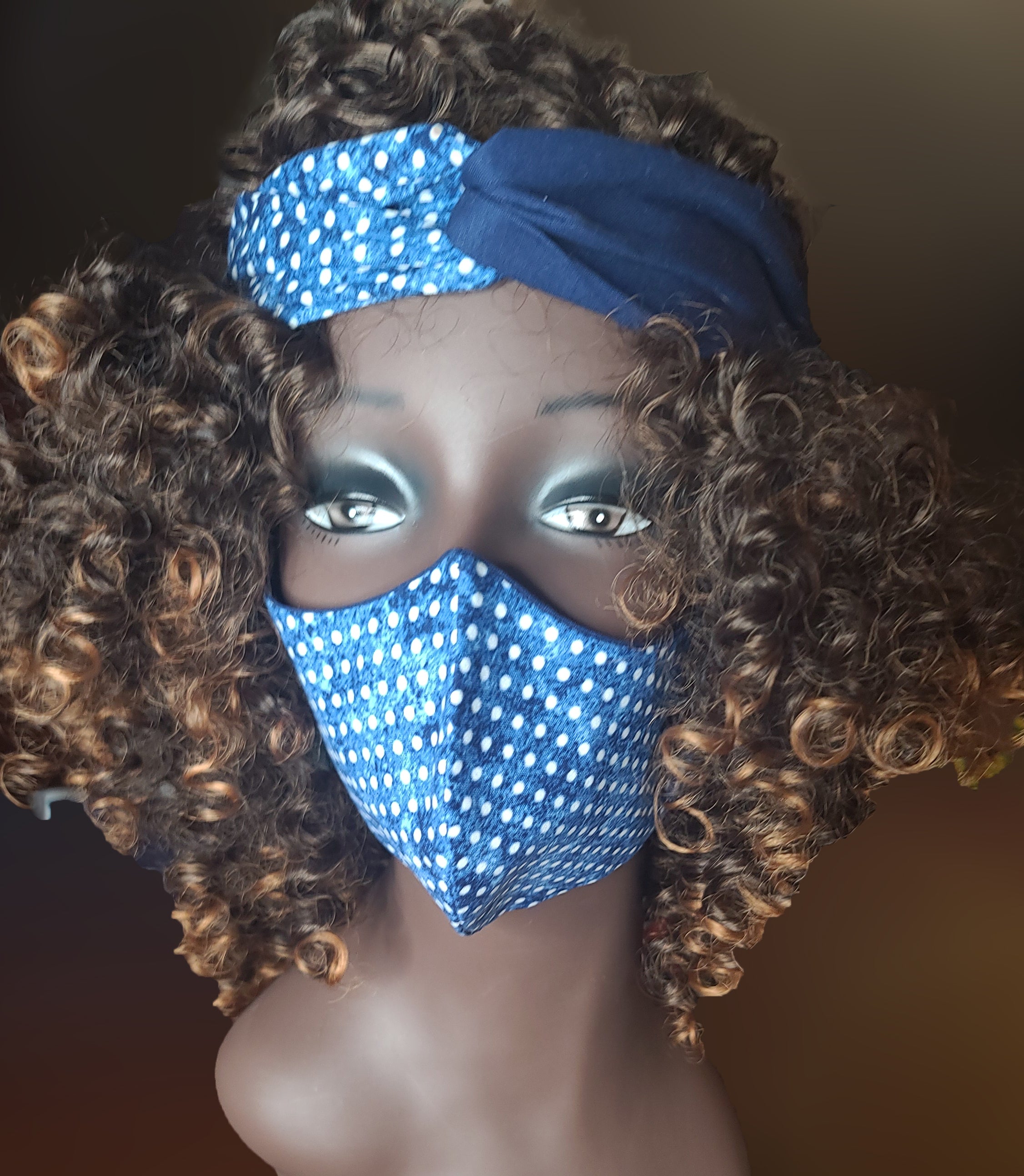 Blue Polkadot Headband & Mask