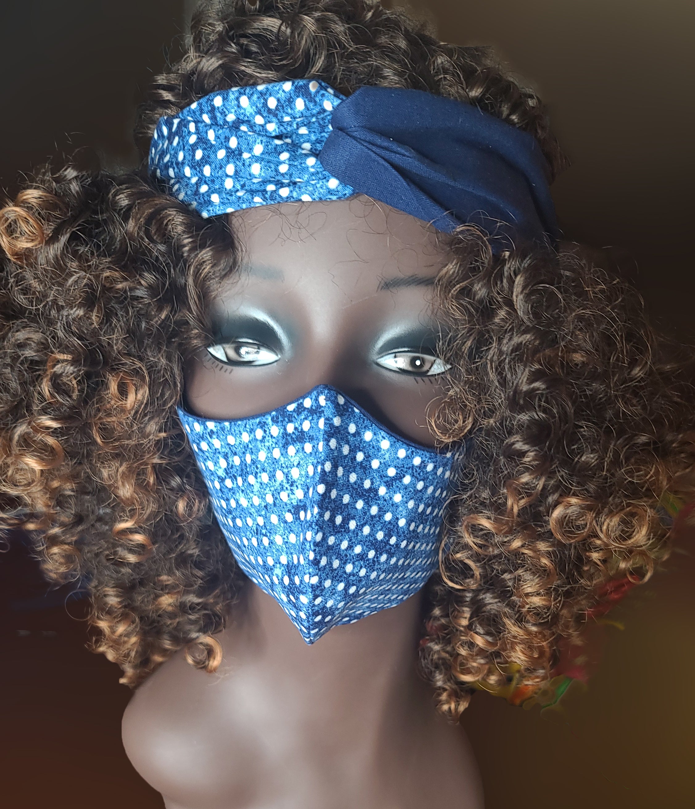 Blue Polkadot Headband & Mask