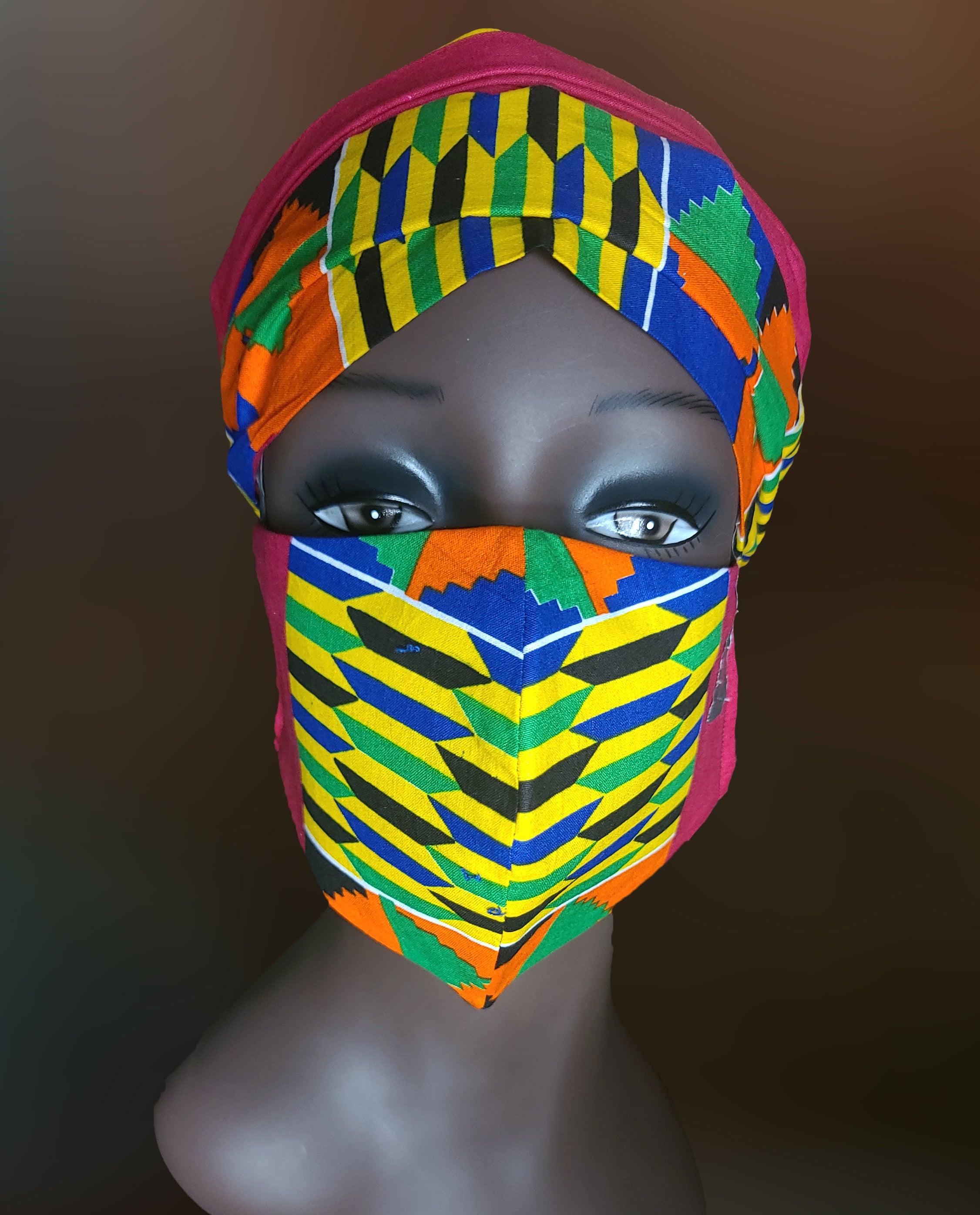 Pink Kente Headband & Mask