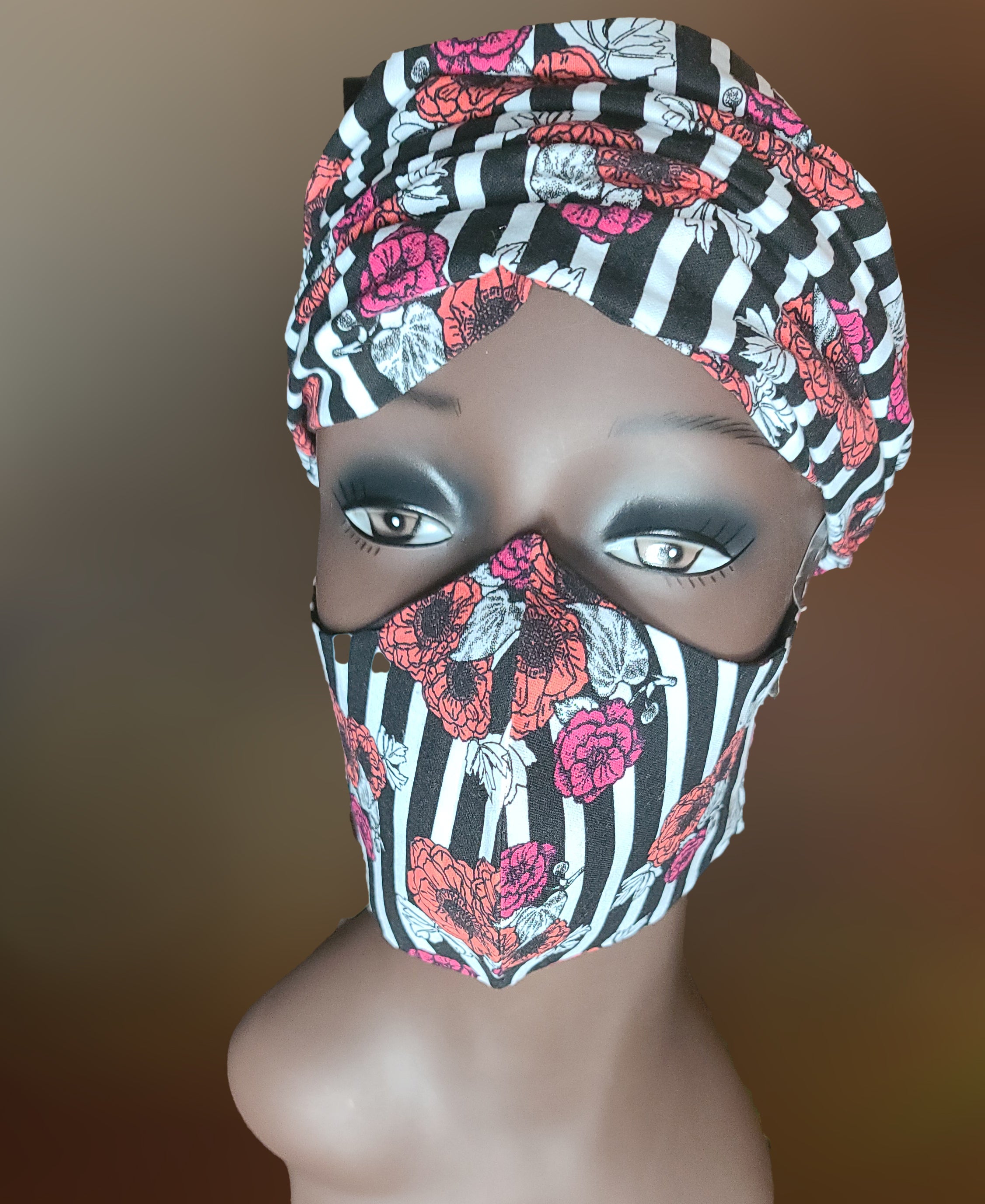 Stripes & Roses Headband & Mask